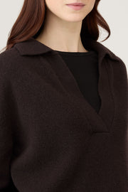 Women's Lambswool Polo Neck Jumper in Truffle