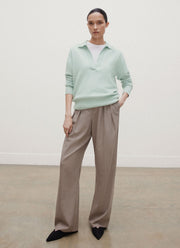 Women's Cashmere Polo Shirt in Light Green