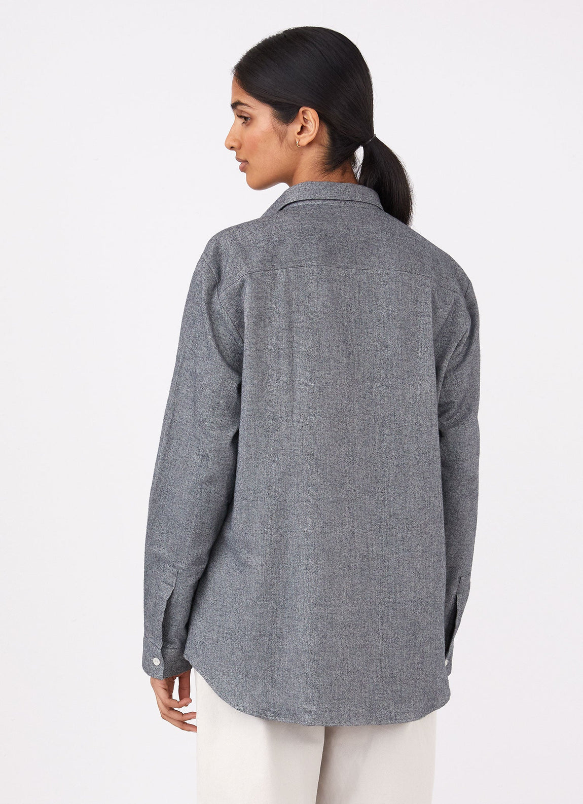Women's Oversized Flannel Shirt in Mid Grey Melange