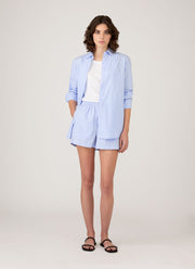 Women's Relaxed Poplin Shirt in Pale Blue/White