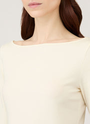 Women's Stretch Cotton Slash Neck Top in Ecru