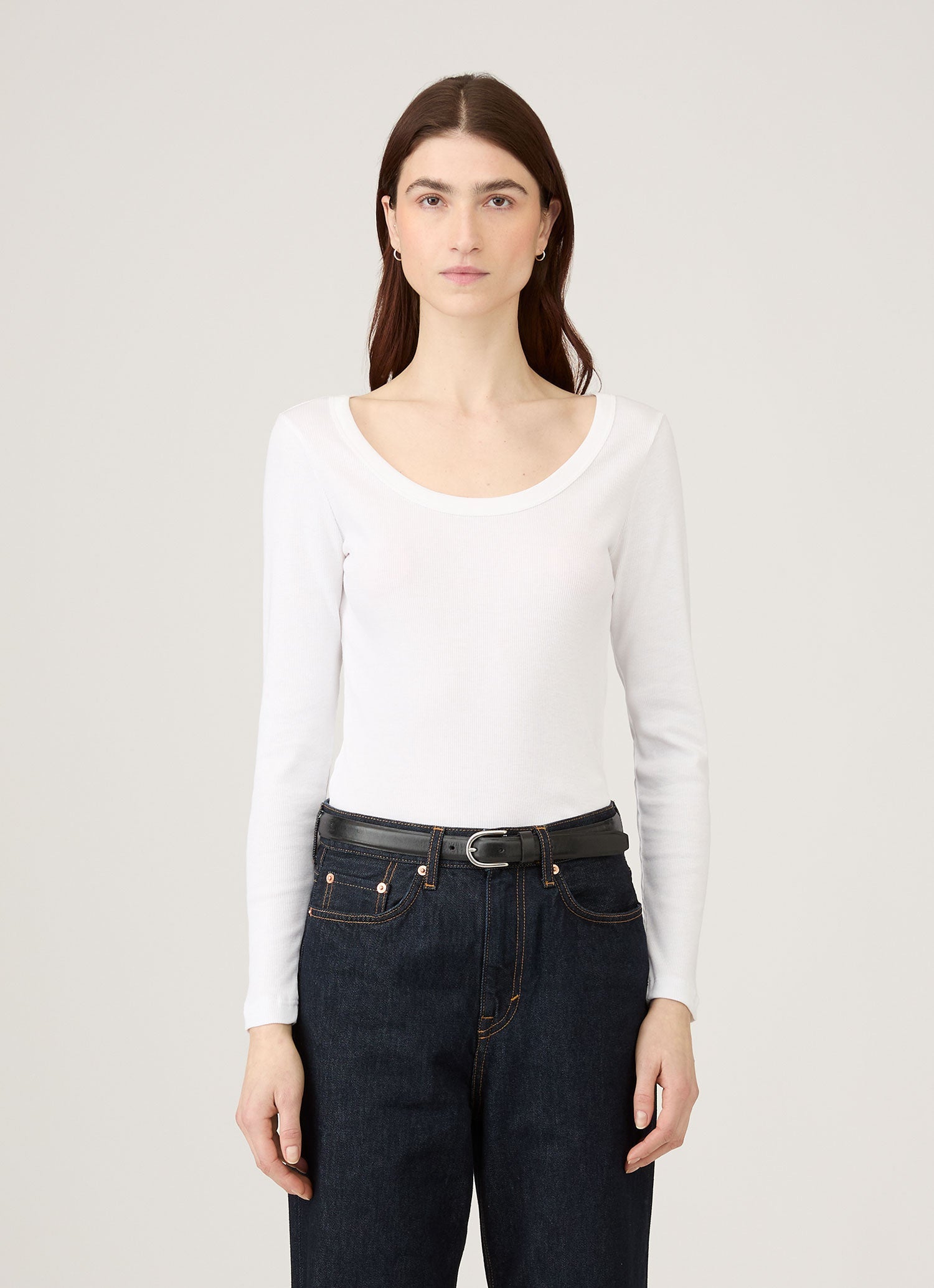 Women's Ribbed Scoop Neck T-shirt in White