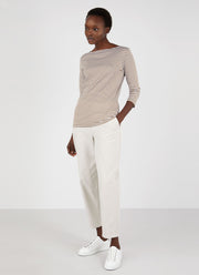 Women's Boat Neck T-shirt in Dark Tan/White English Stripe