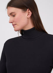 Women's Rib Roll Neck T-shirt in Black