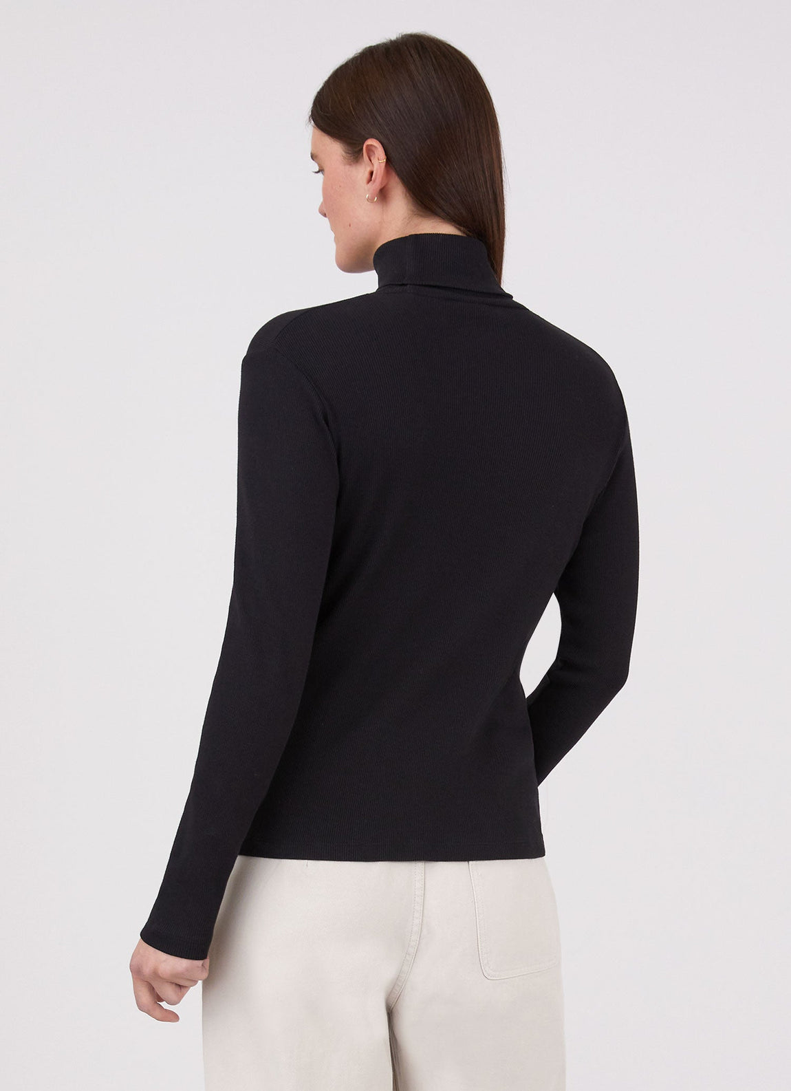 Women's Rib Roll Neck T-shirt in Black