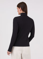 Women's Rib Roll Neck T-shirt in Black