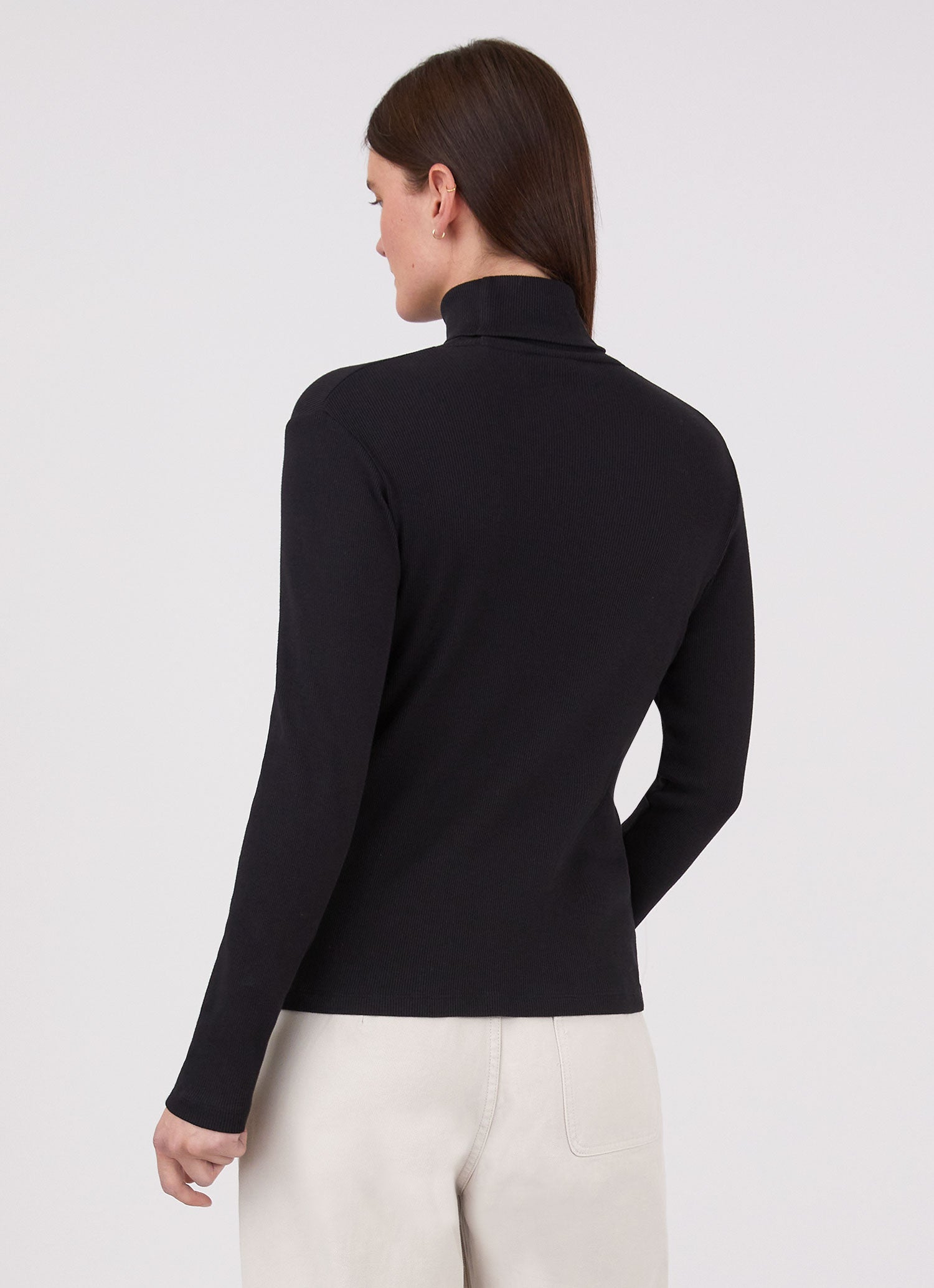 Women's Rib Roll Neck T-shirt in Black