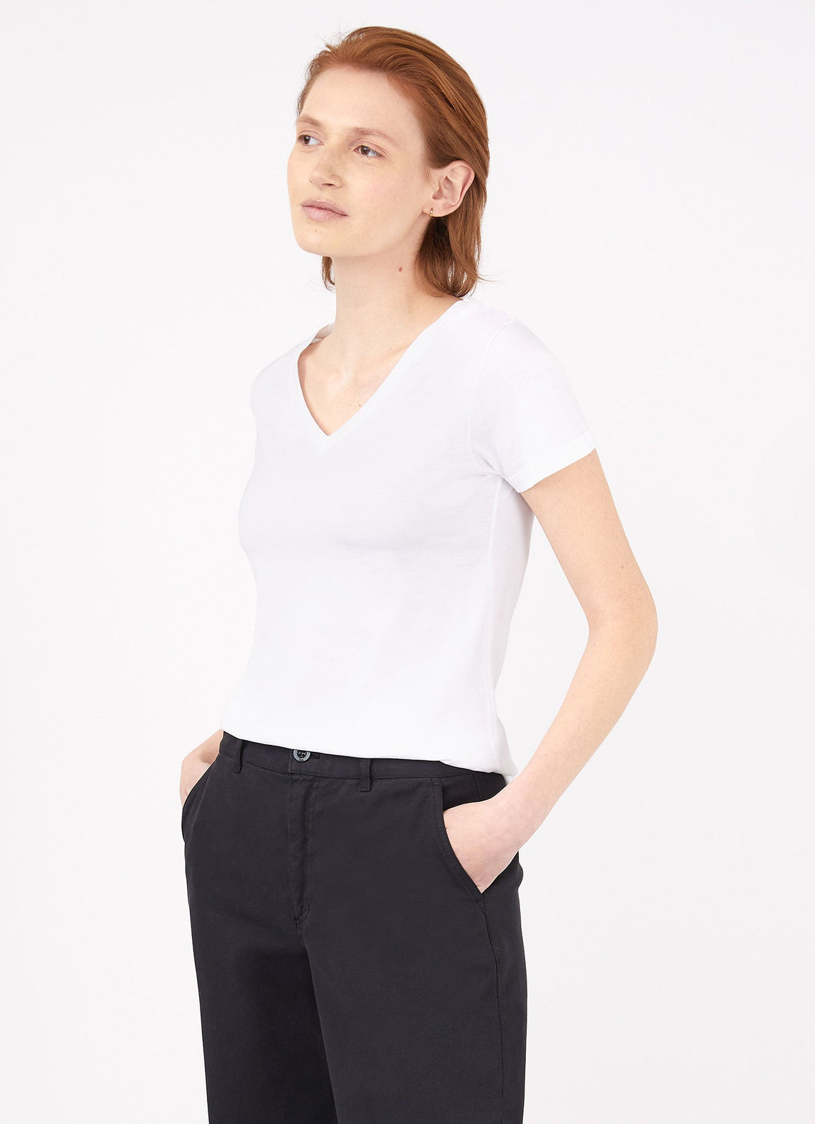 Women's V Neck T-shirt in White