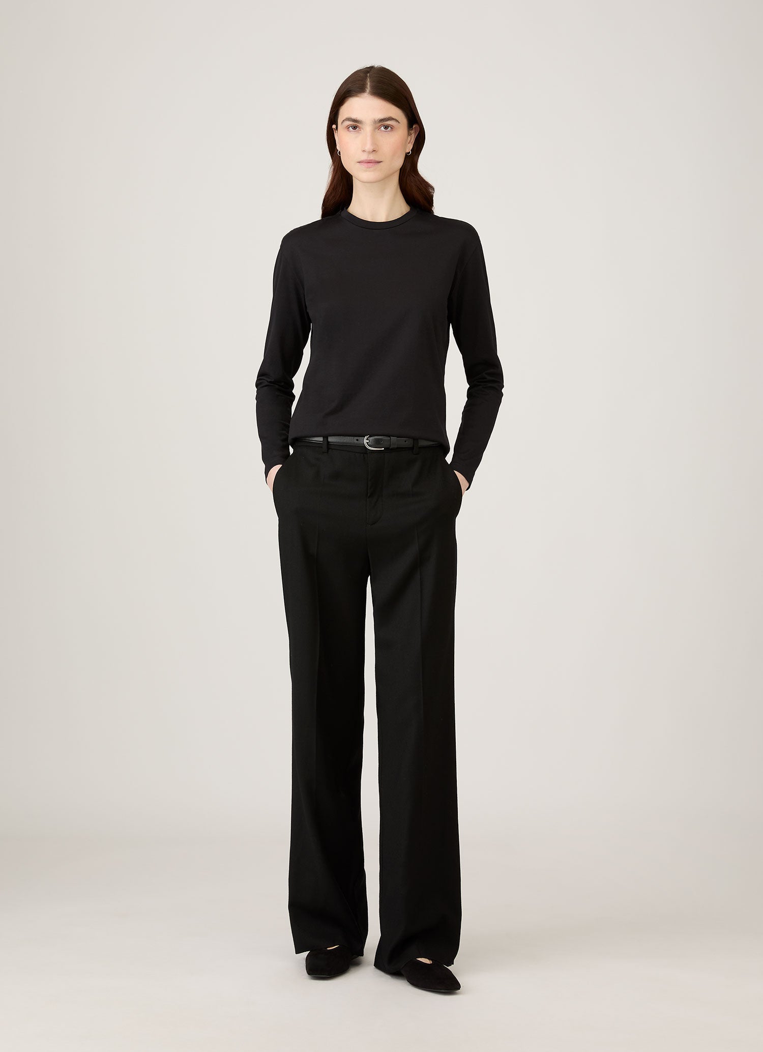 Women's Long Sleeve Boy Fit T-shirt in Black