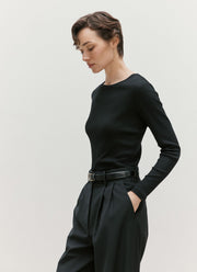 Women's Ribbed Long Sleeve T-shirt in Black