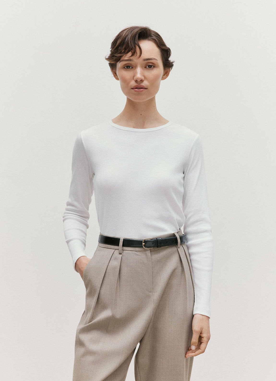 Women's Ribbed Long Sleeve T-shirt in White