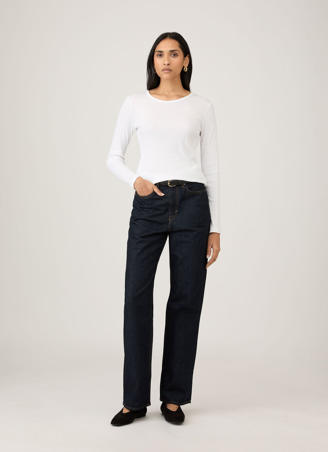Women's Ribbed Long Sleeve T-shirt in White