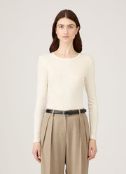 Women's Long Sleeve Ribbed T-shirt in Ecru