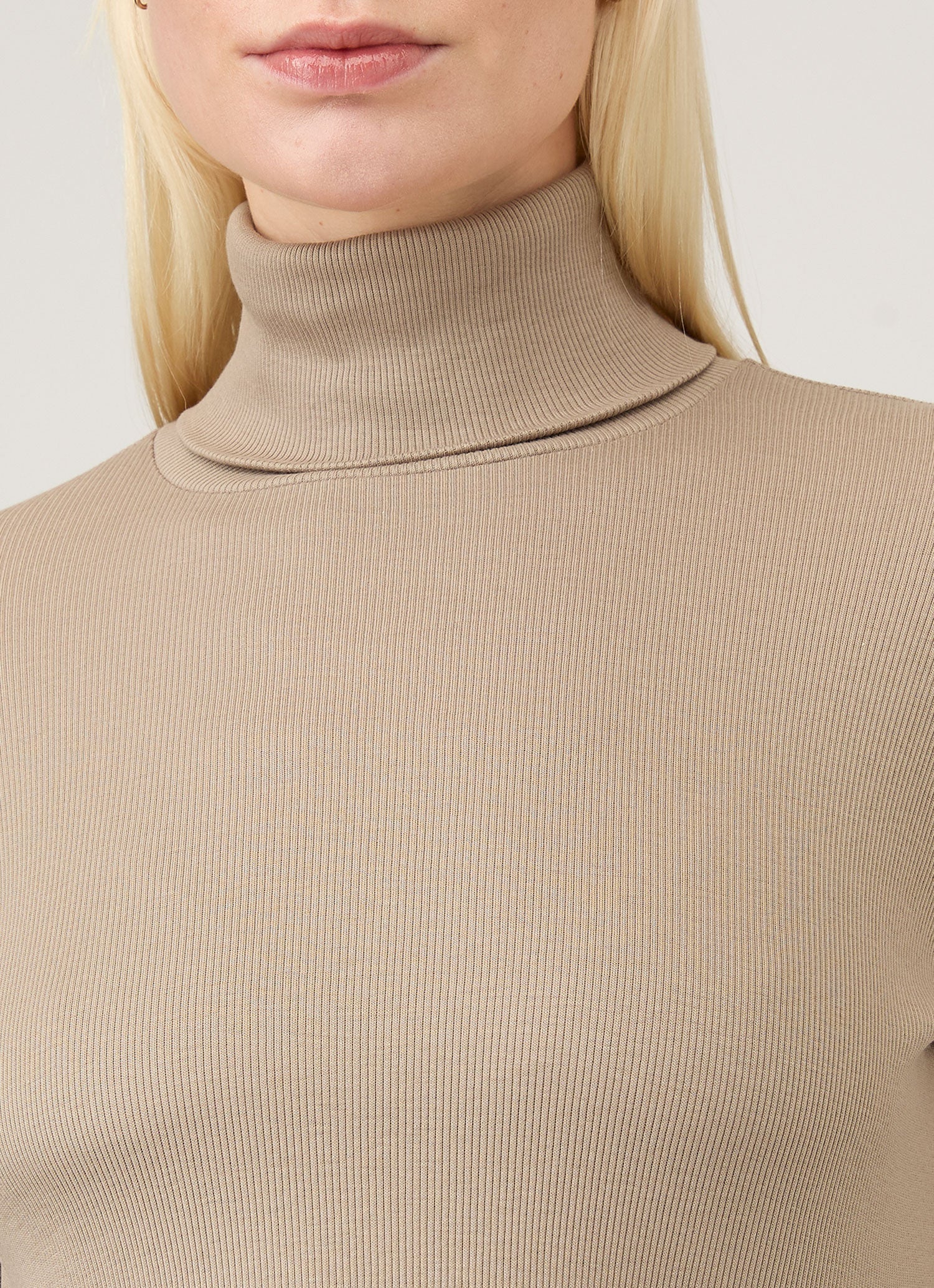 Women's Ribbbed Roll Neck in Mink