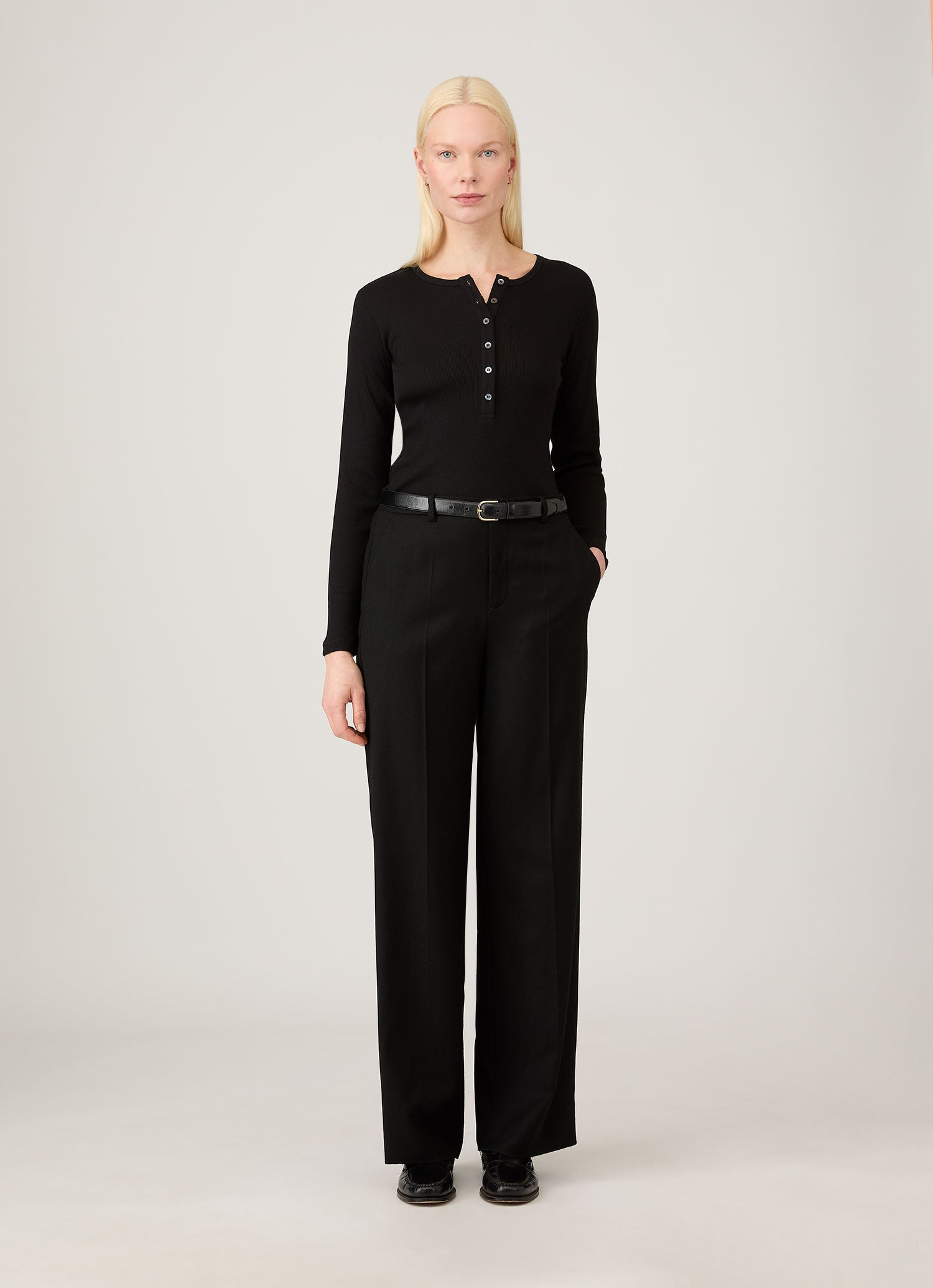 Women's Ribbed Henley in Black