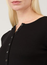 Women's Ribbed Henley in Black