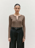 Women's Ribbed Henley in Dark Cedar