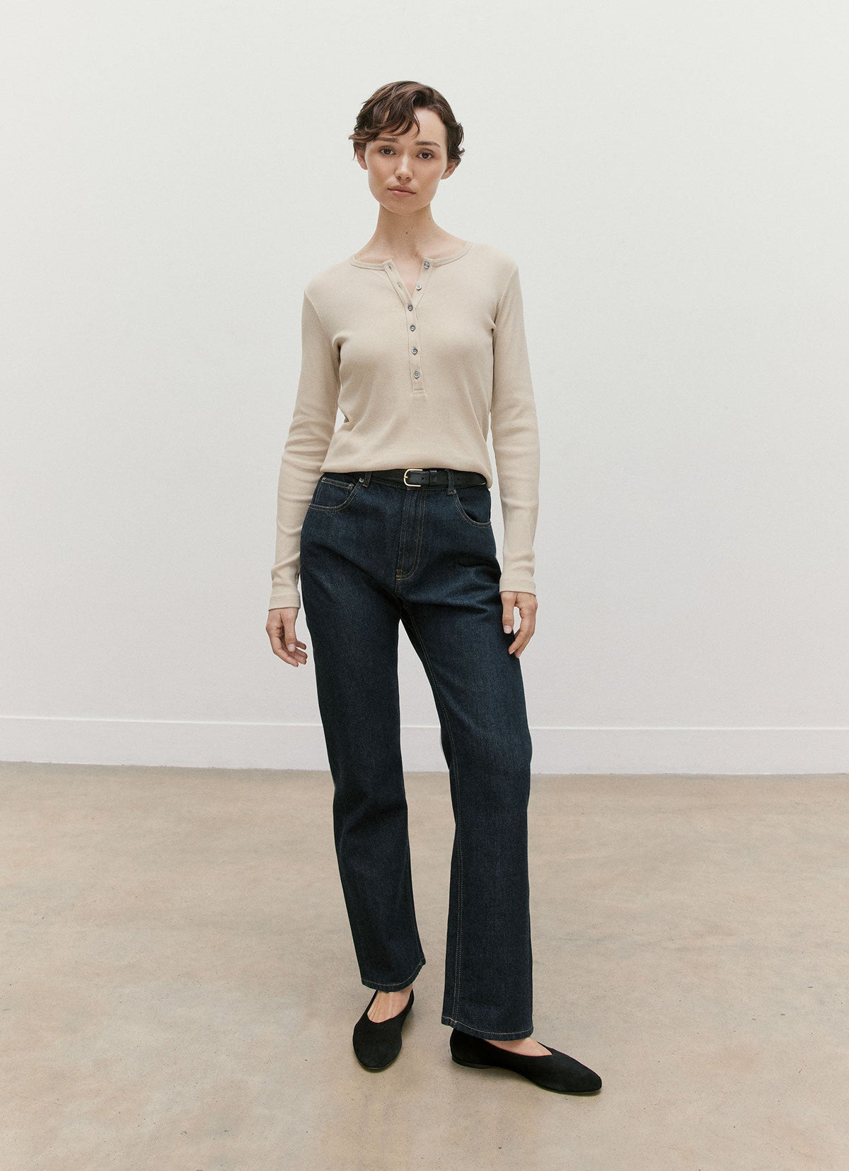 Women's Ribbed Henley in Hazelwood