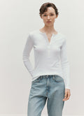 Women's Ribbed Henley in White