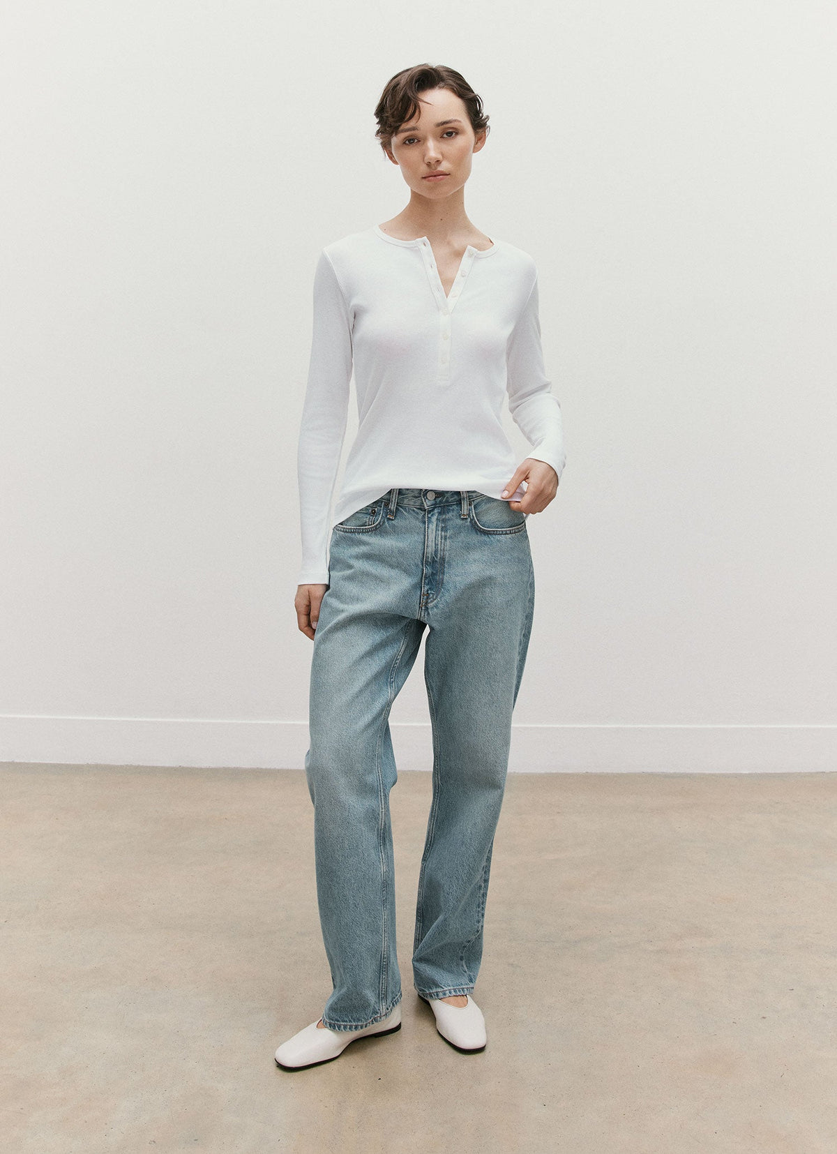 Women's Ribbed Henley in White