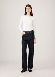 Women's Ribbed Henley in White