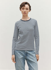 Women's Long Sleeve Classic T-shirt in White/Navy English Stripe