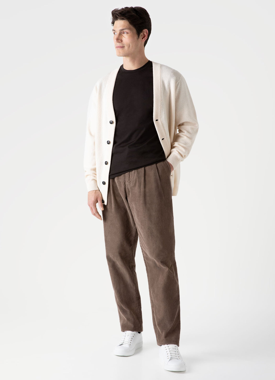 Men's Lambswool Cardigan in Ecru