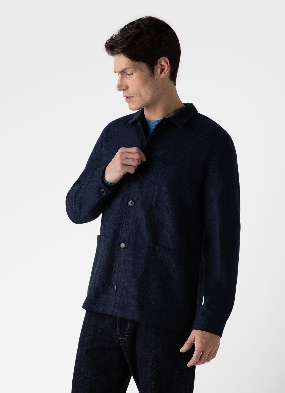 Men's Wool Twin Pocket Jacket in Light Navy Melange