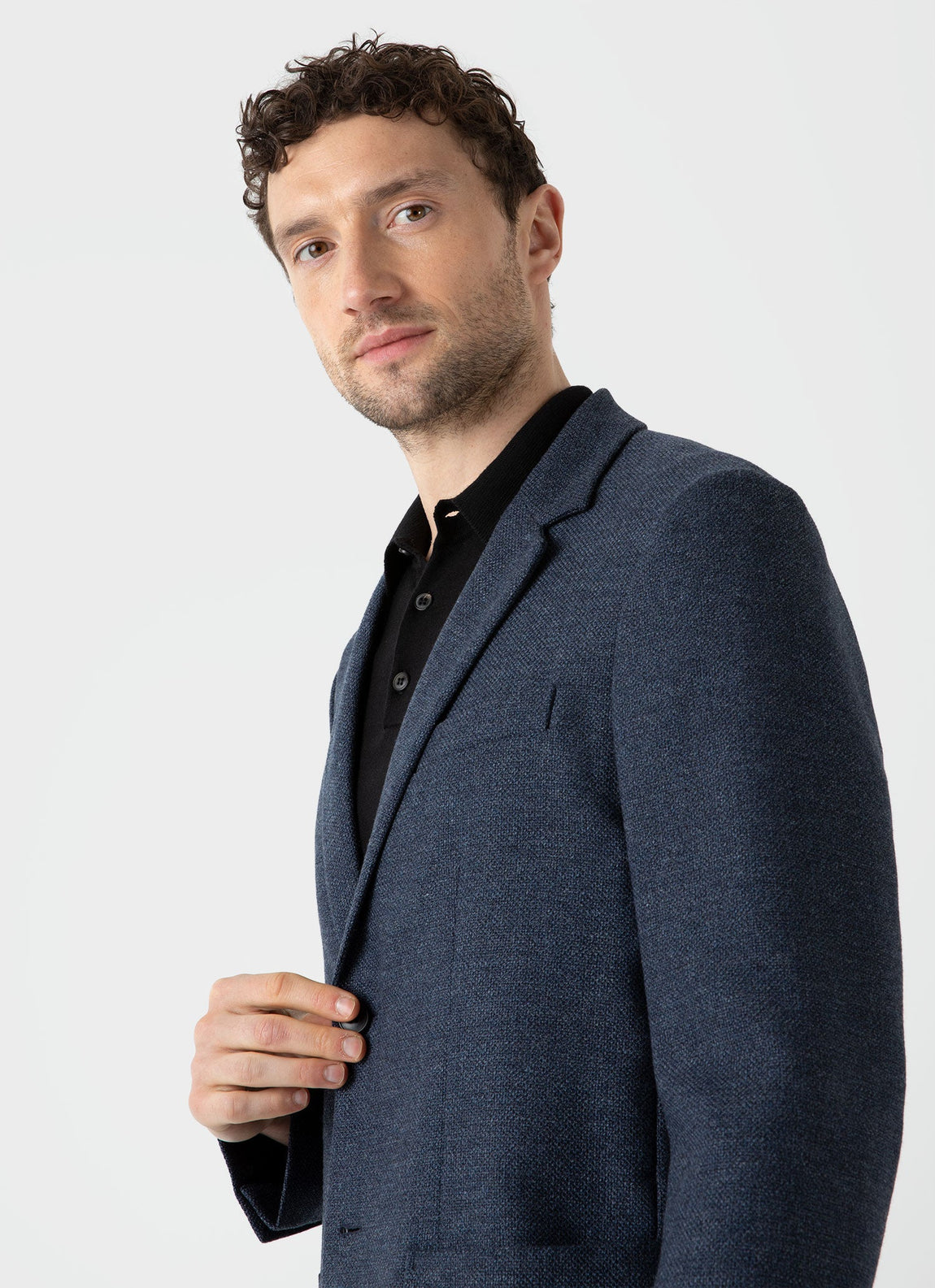 Men's Textured Wool Blazer in Blue Melange