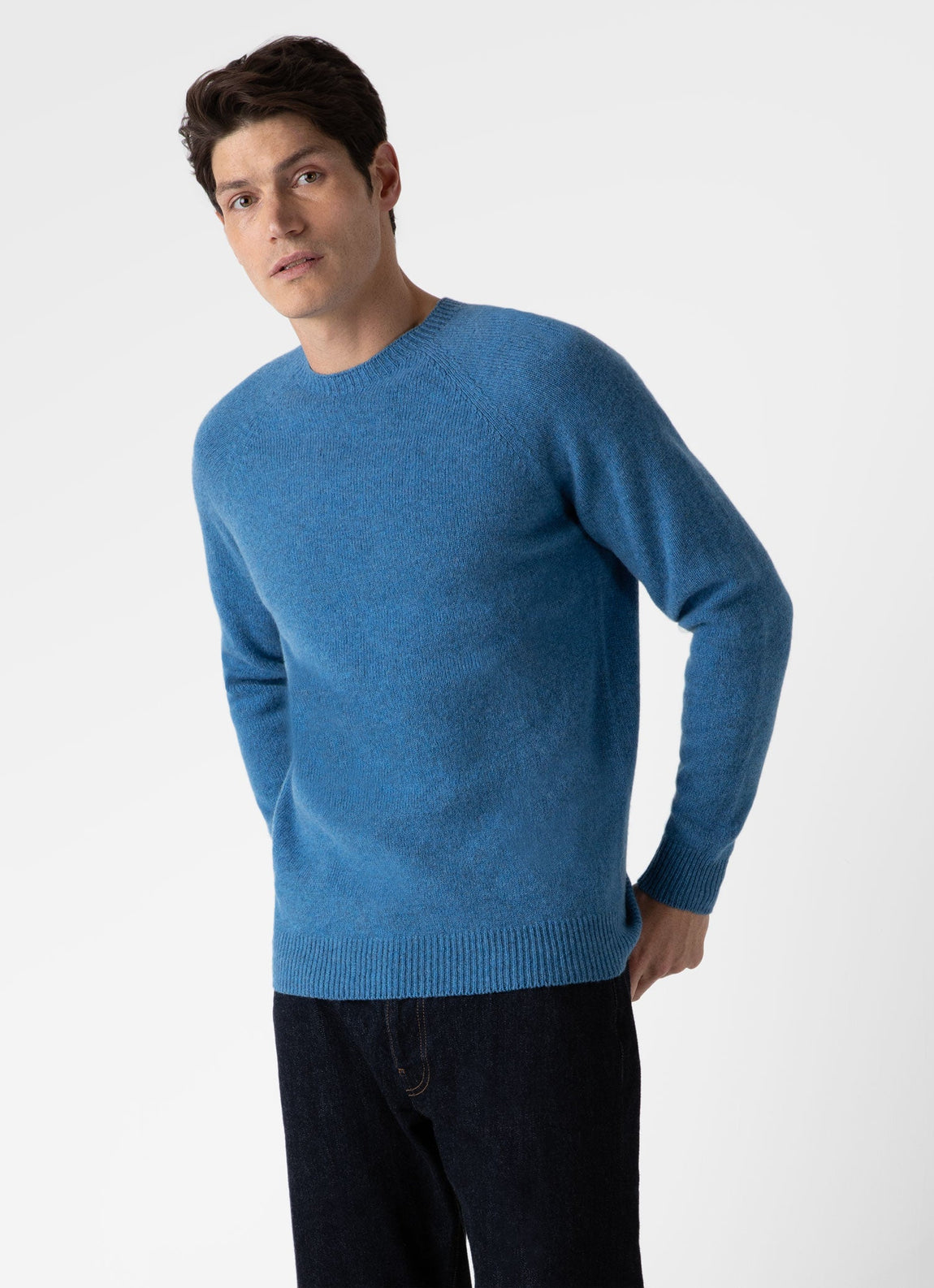Men's Lambswool Crew Neck Jumper in Blue Jean