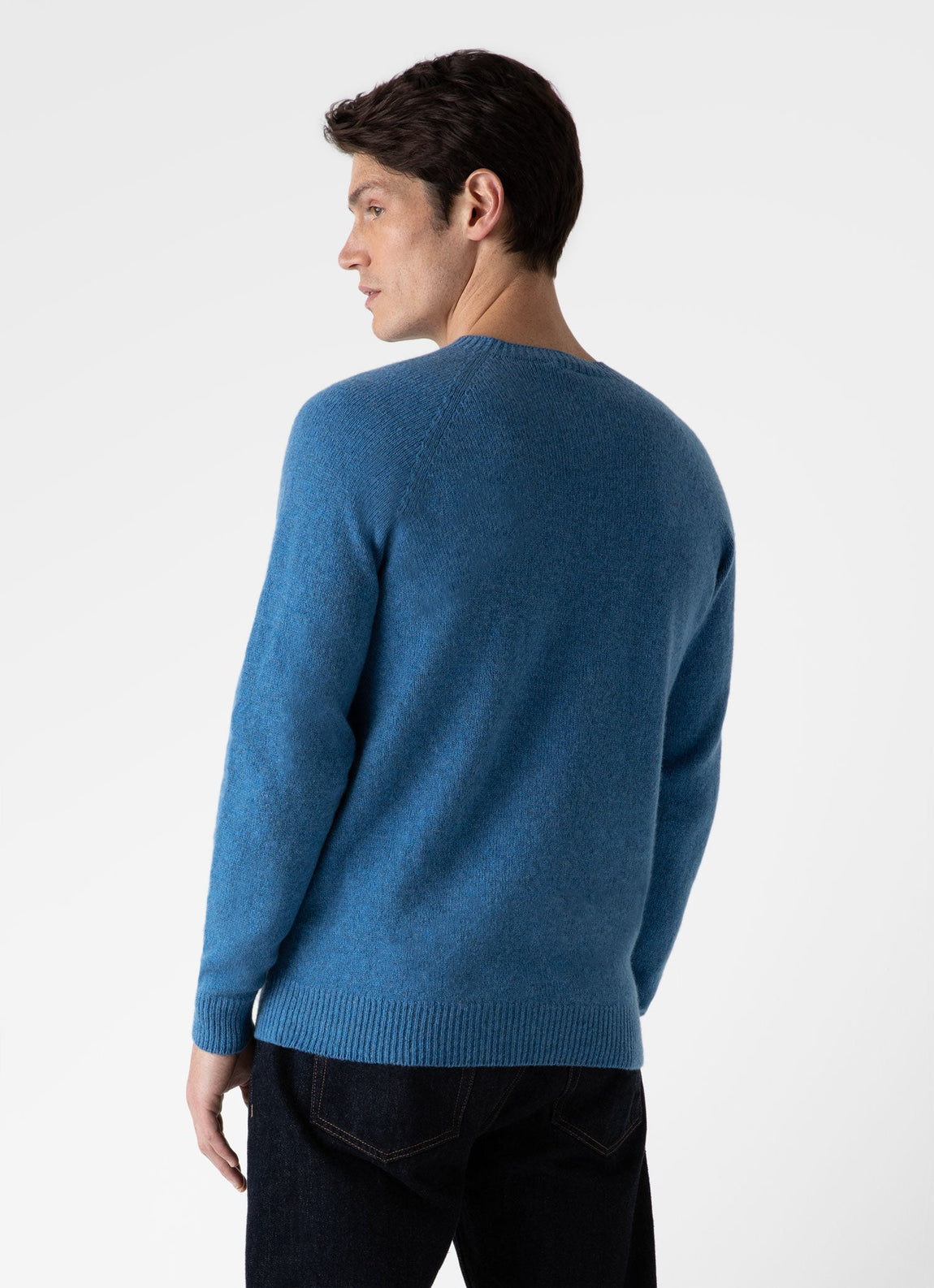 Men's Lambswool Crew Neck Jumper in Blue Jean