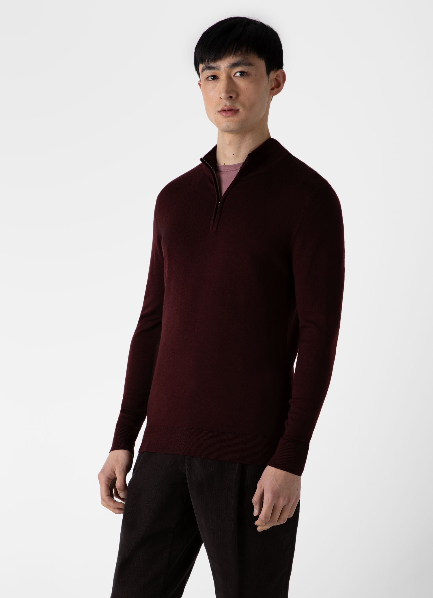 Men's Extra-Fine Merino Zip Neck in Maroon
