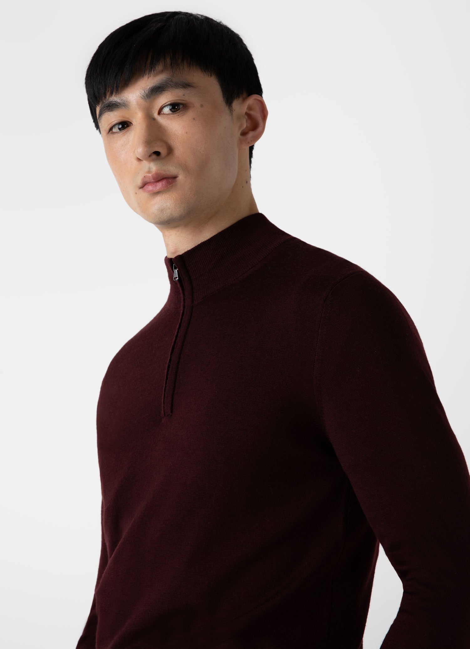 Men's Extra-Fine Merino Zip Neck in Maroon