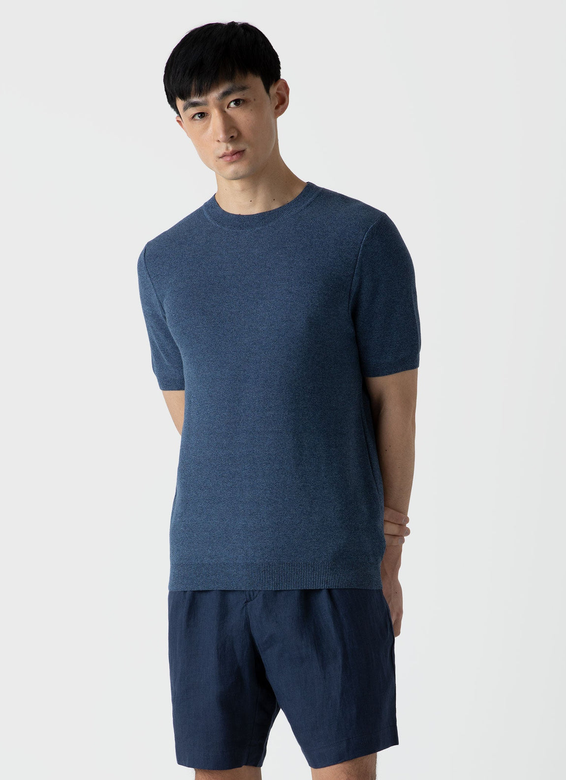 Men's Honeycomb Knitted T-shirt in Coast Melange
