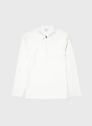 Men's Brushed Cotton Long Sleeve Polo Shirt in Ecru