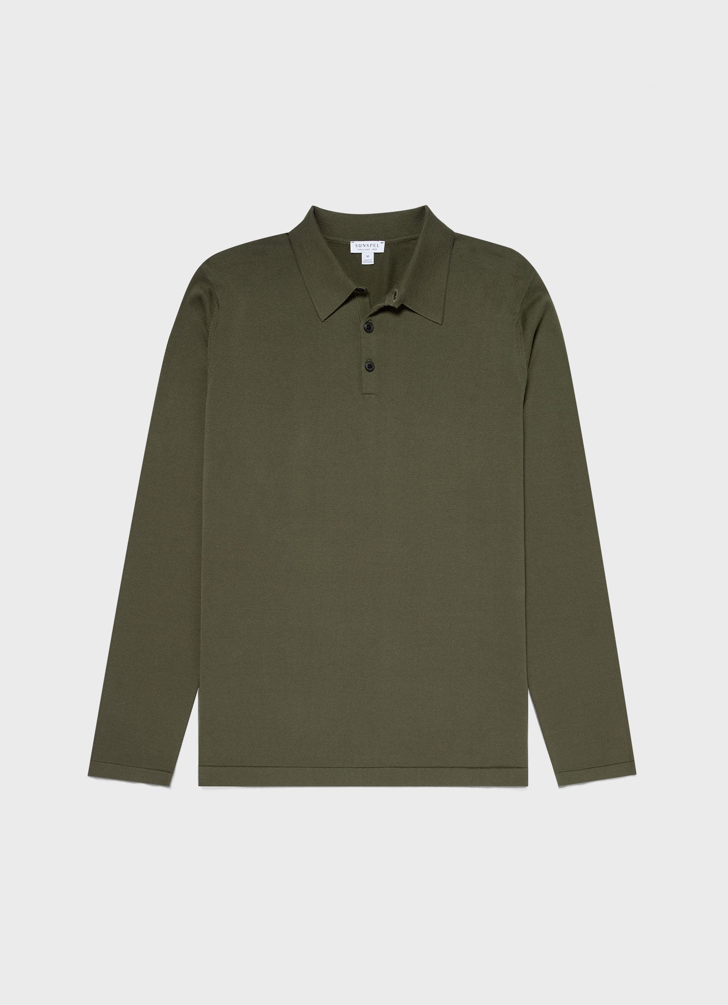 Men's Long Sleeve Sea Island Cotton Knit Polo Shirt in Hunter Green