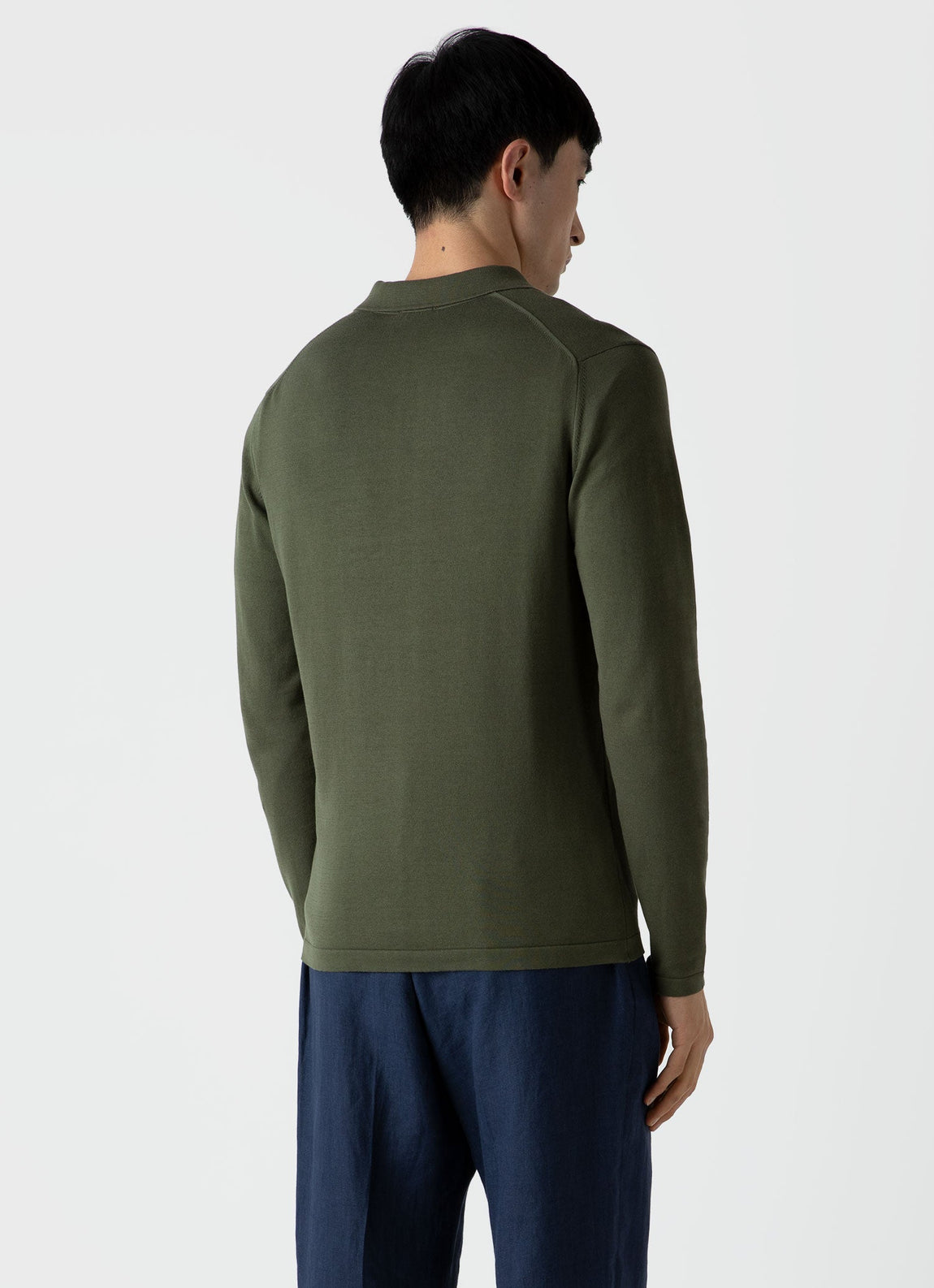 Men's Long Sleeve Sea Island Cotton Knit Polo Shirt in Hunter Green