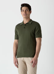 Men's Sea Island Cotton Knit Polo Shirt in Hunter Green