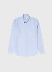 Men's Linen Shirt in Cool Blue Micro Stripe