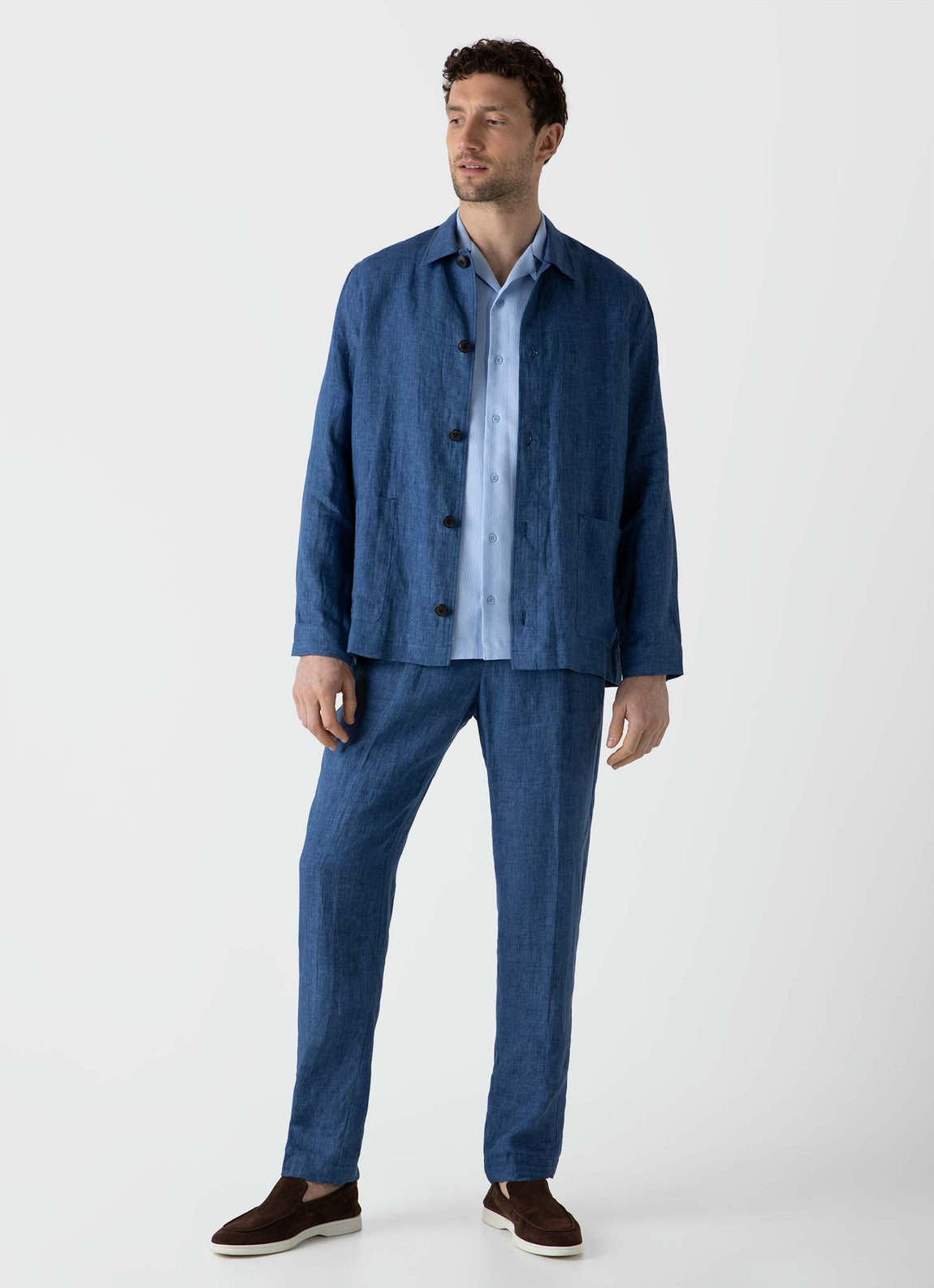 Men's Waffle Camp Collar Shirt in Cool Blue