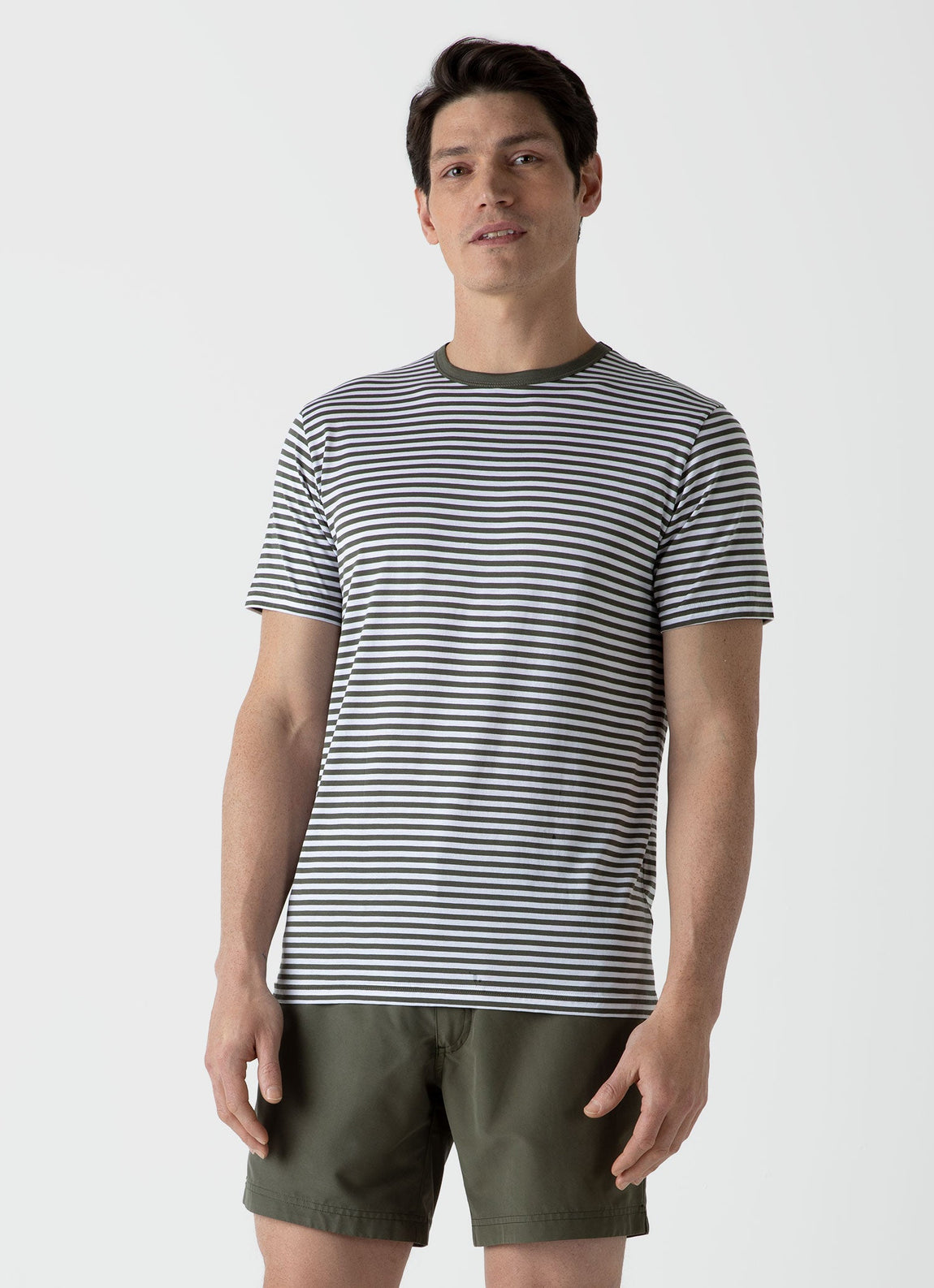 Men's Classic T-shirt in Hunter Green/White English Stripe