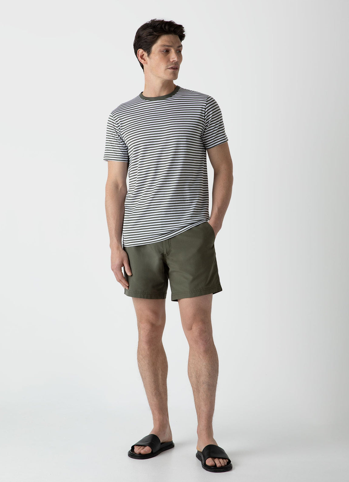 Men's Classic T-shirt in Hunter Green/White English Stripe