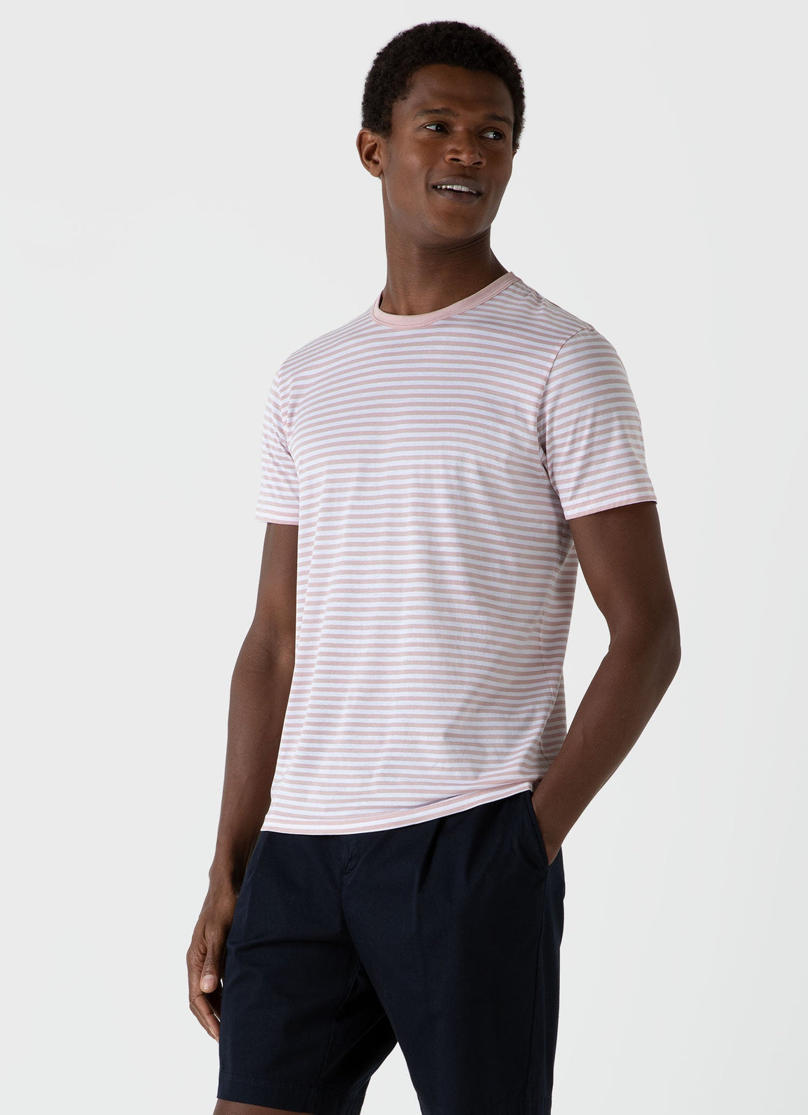 Men's Classic T-shirt in Shell Pink/White English Stripe