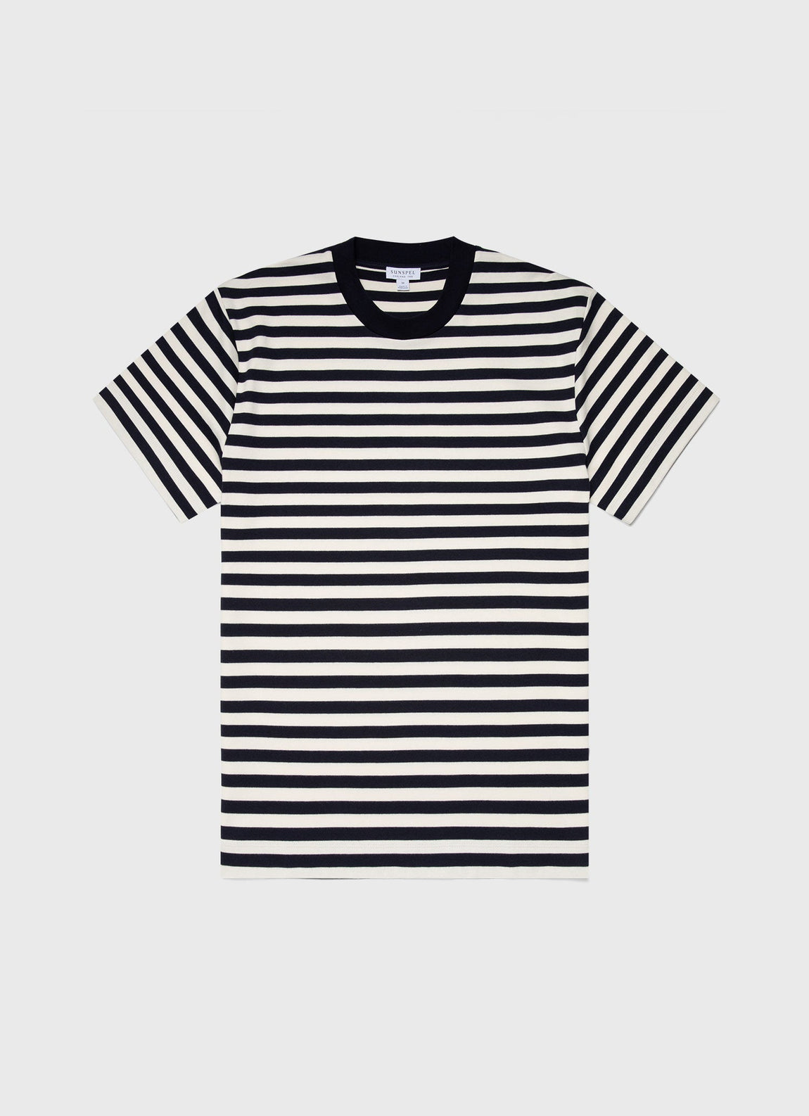 Men's Brushed Cotton T-shirt in Navy/Ecru Block Stripe