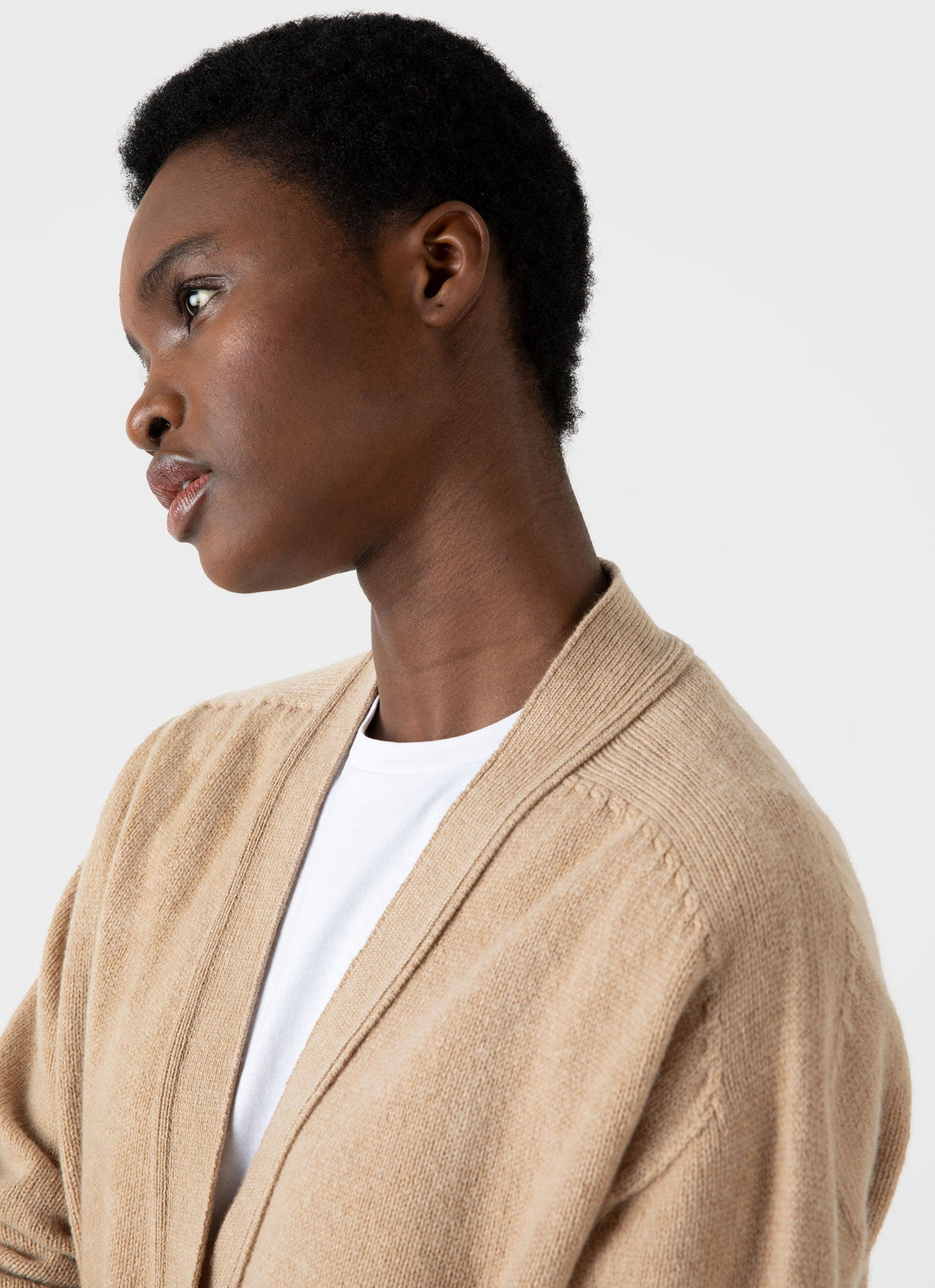 Women's Lambswool Cardigan in Light Camel