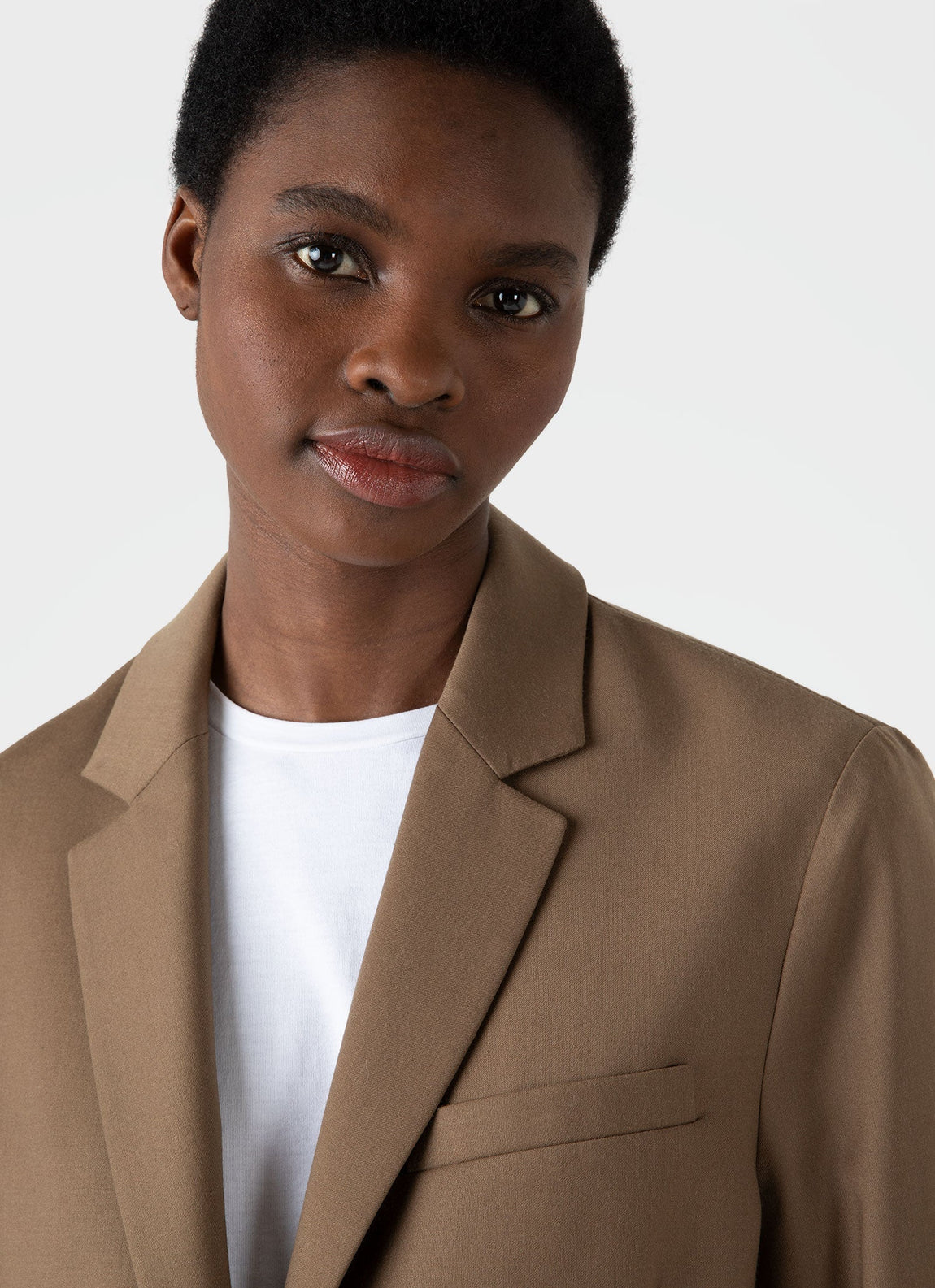 Women's Wool Blazer in Dark Camel