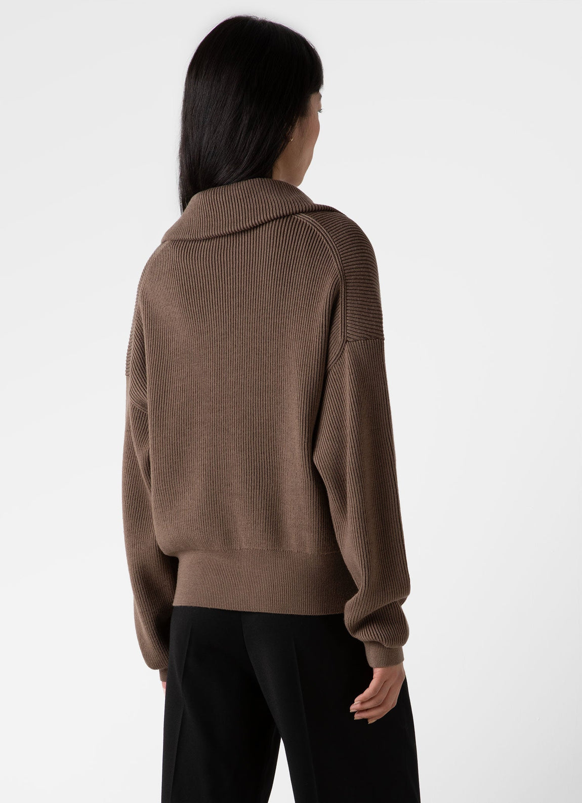 Women's Ribbed Half Zip Jumper in Cedar