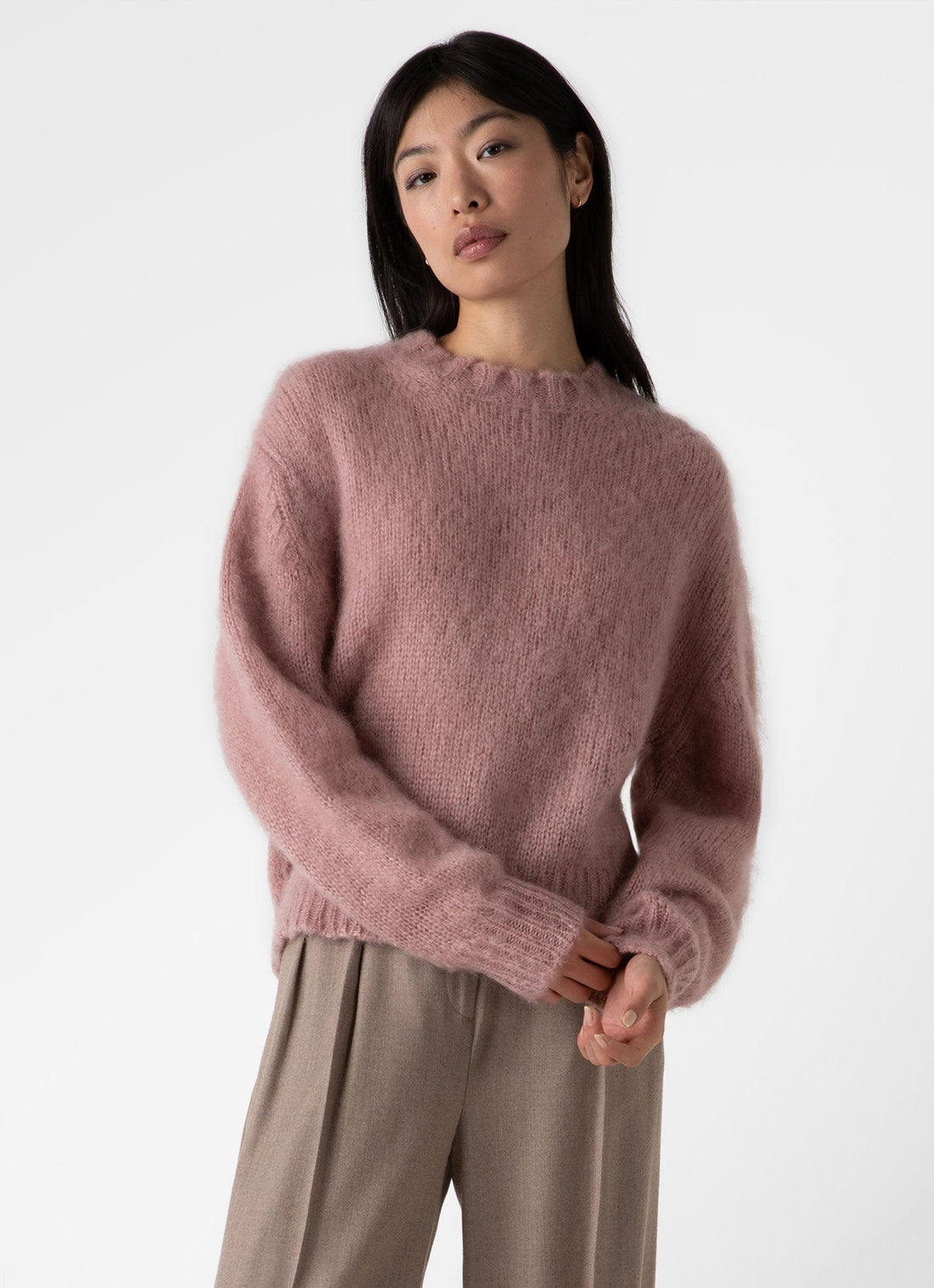 Women's Mohair Crew Neck Jumper in Vintage Pink