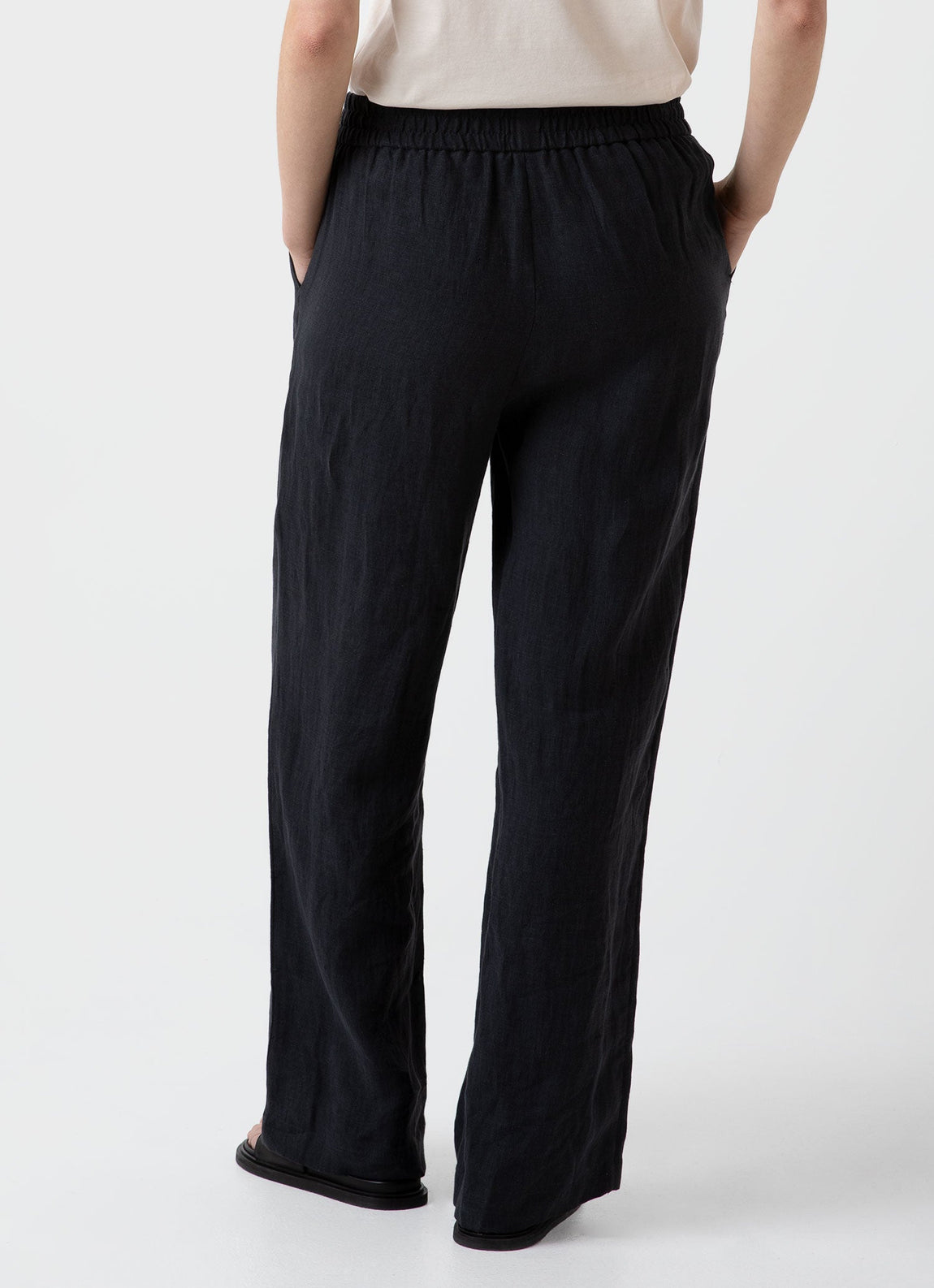 Women's Drawstring Wide Leg Trouser in Black