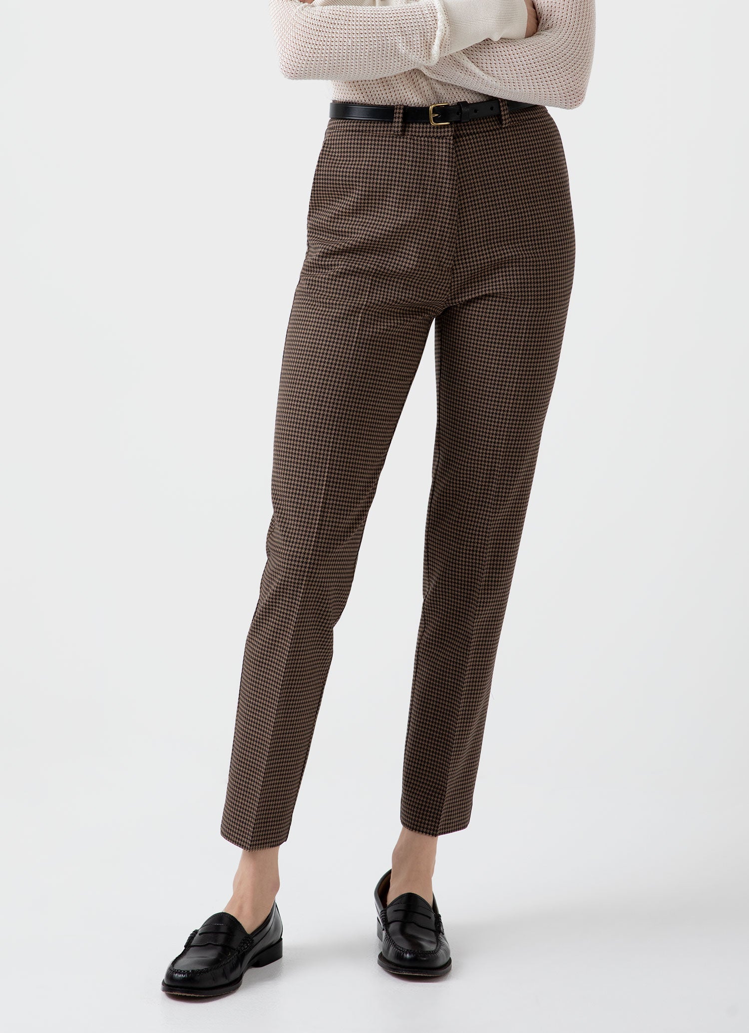 Women's Edie Campbell Tapered Trouser in Black/Tan Check